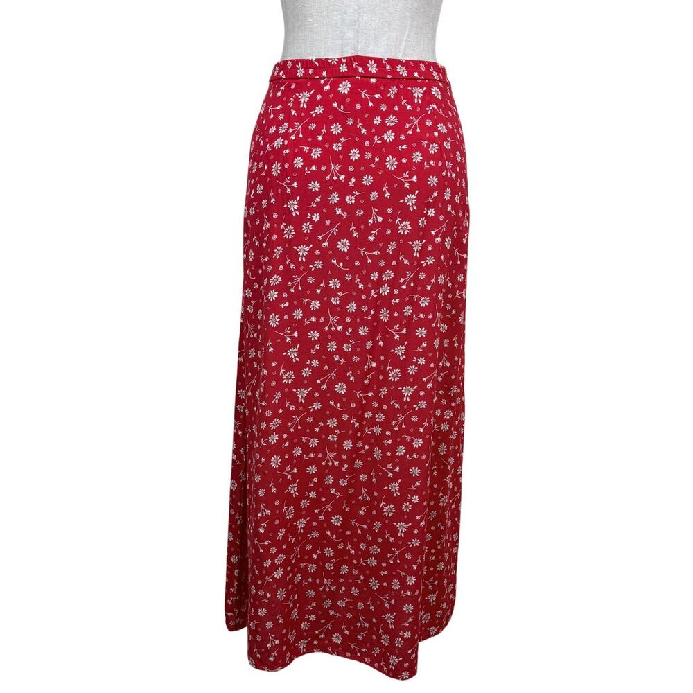 Villager Liz Claiborne Ditsy Floral Midi Skirt Red Vintage 90s Cottagecore Sz 6 - Picture 5 of 10
